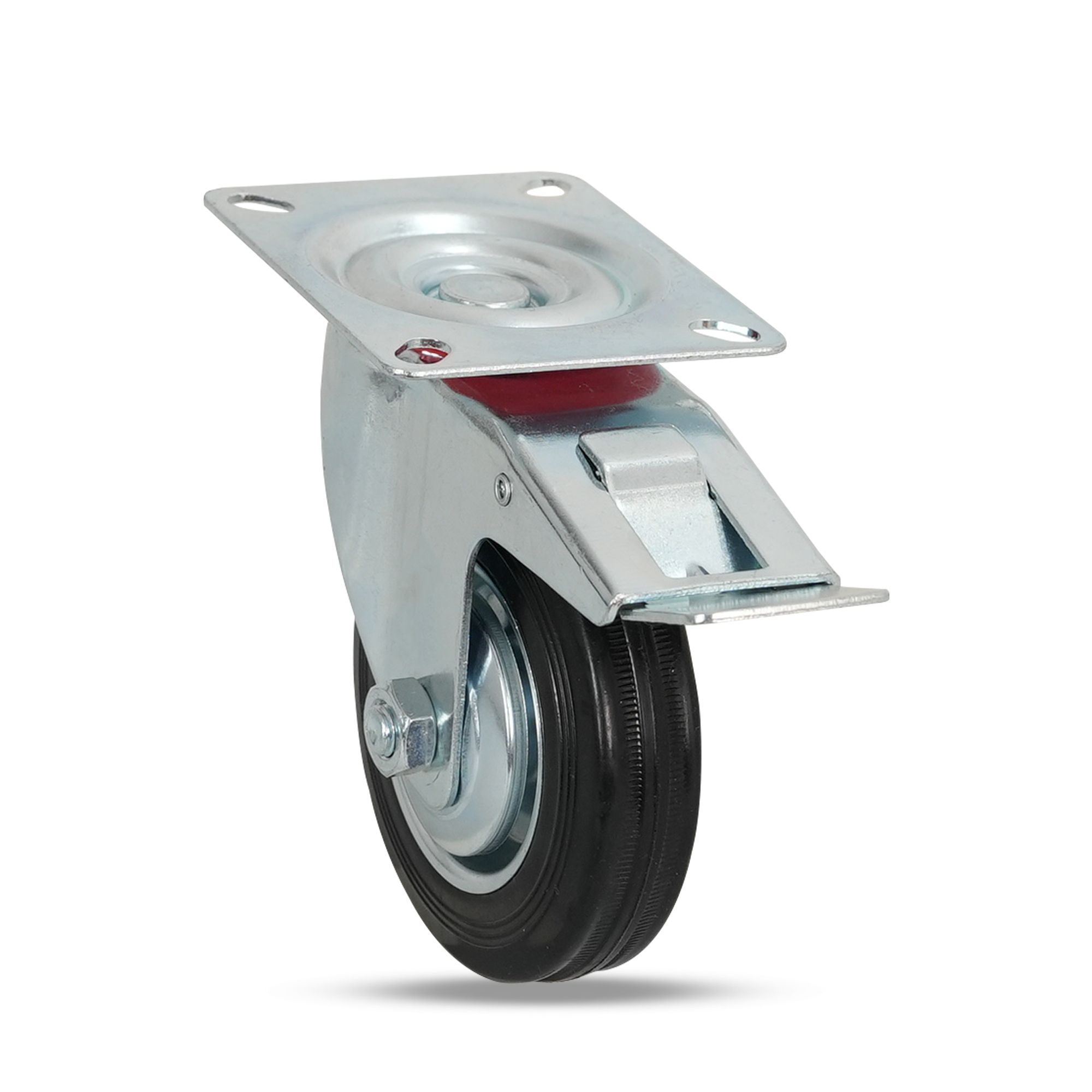 Klutch 4in. Rubber Swivel Caster with Brake, 155-Lb. Capacity